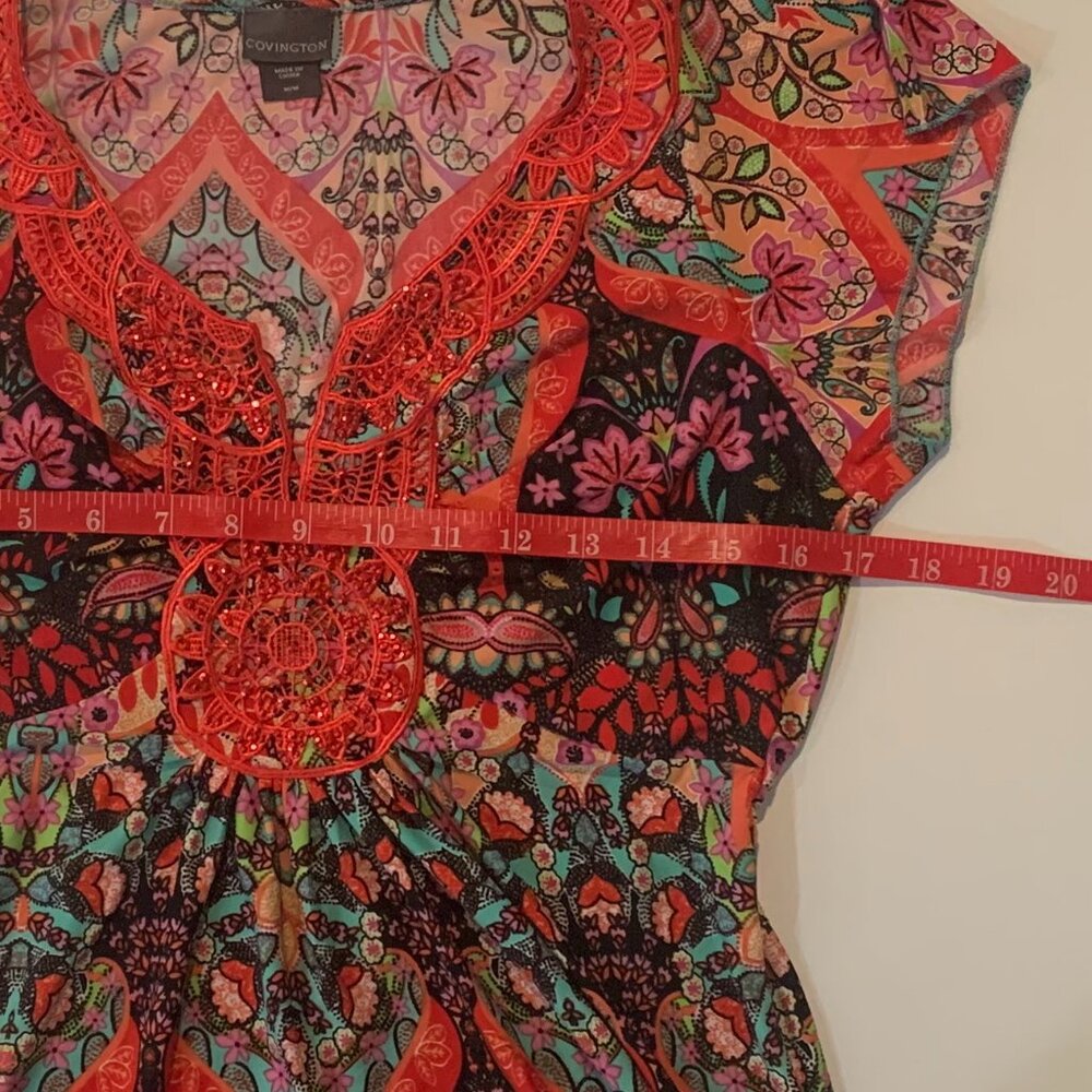 Beautiful EUC Covington Women's V-Neck Short Sleeve Top Size Medium Multicolored - Picture 10 of 12